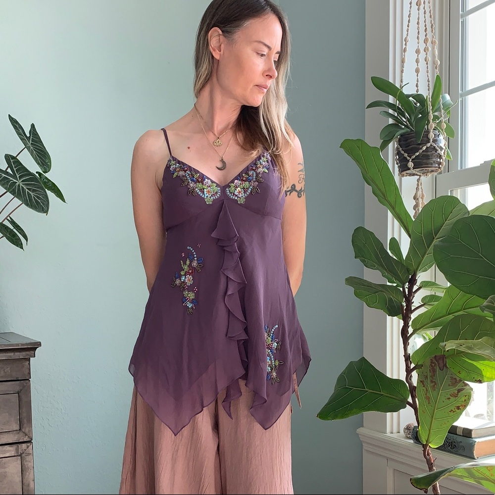 Silk and Sequin Spaghetti Strap Top